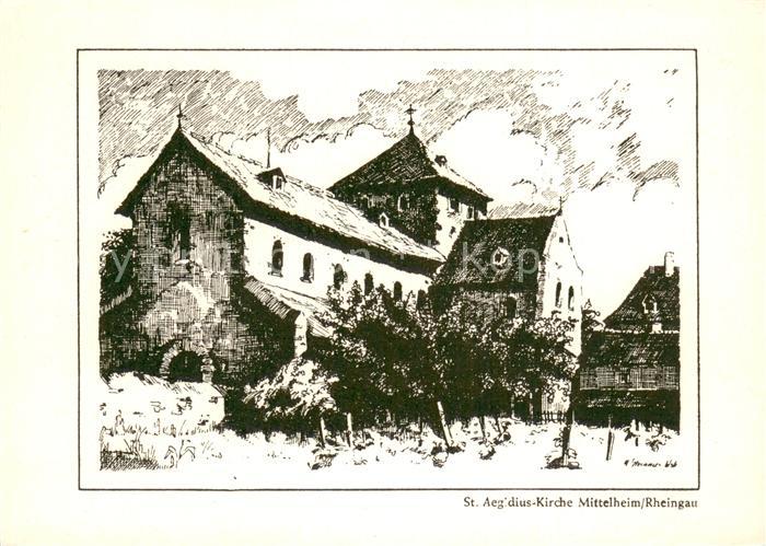 Mittelheim Rheingau St. Aegidius Kirche Kuenstlerkarte