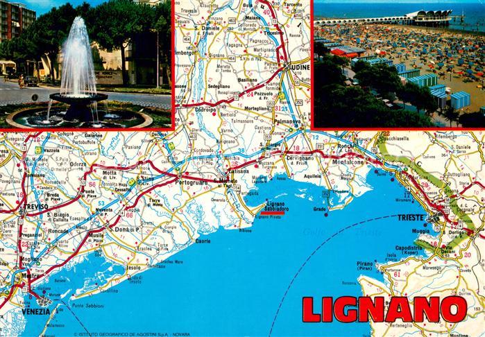 Lignano Springbrunnen Strand Strassenkarte Kueste