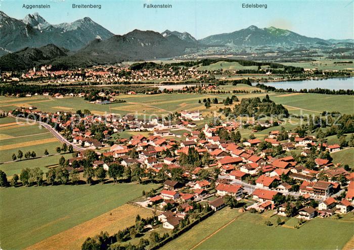 Schwangau Dorf der Koenigsschloesser Alpenpanorama Fliegeraufnahme