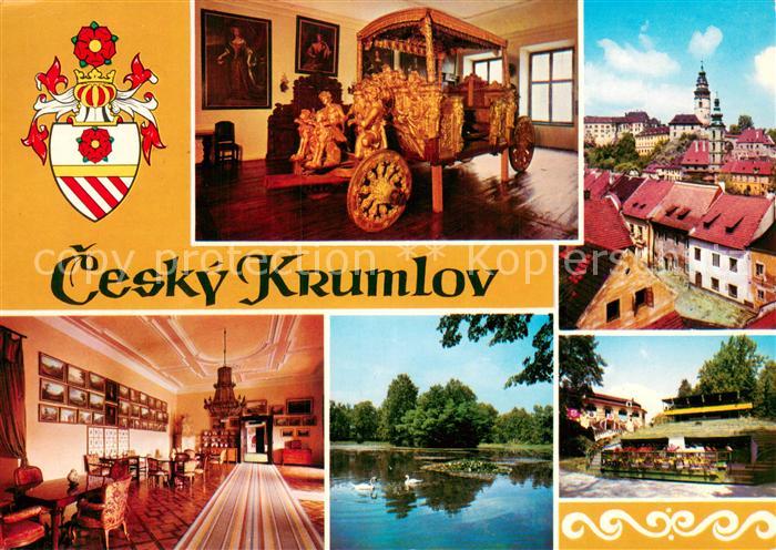 Cesky Krumlov Schloss Kutsche Foyer Schwanenteich Stadtansicht