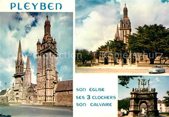 Pleyben Le clocher gothique la Tour Renaissance l’enclos paroissial et le Calvai