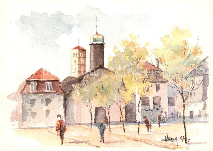 Huningue Hueningen La Place Abbatucci Aquarelle de Fernand Lamy Kuenstlerkarte
