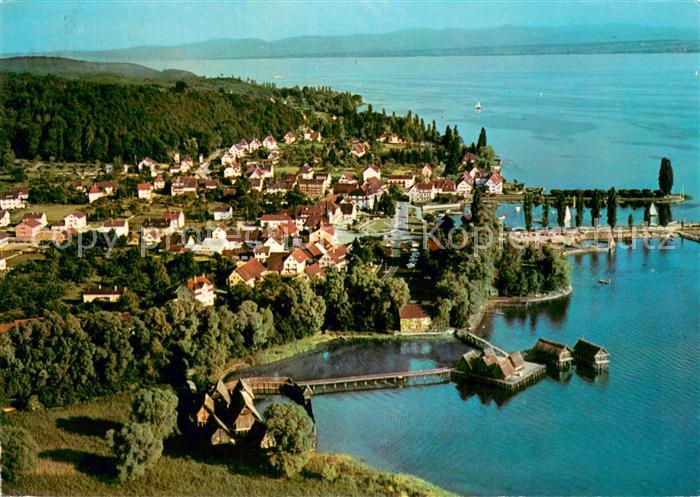 Unteruhldingen Pfahlbauten am Bodensee Fliegeraufnahme