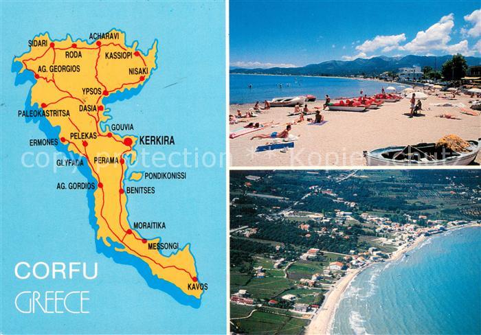 Corfu Landkarte Insel Strand Fliegeraufnahme