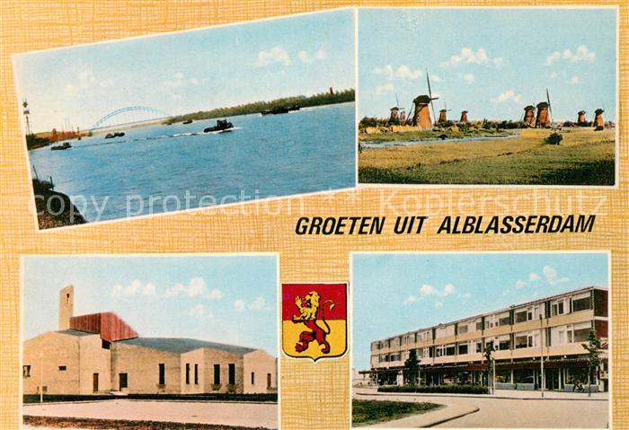 Alblasserdam Teilansichten Windmuehlen Binnenschifffahrt auf dem Rhein
