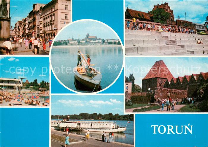 Torun Thorn Westpreussen Teilansichten Freibad Fahrgastschiff Schloss