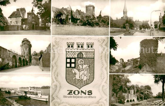 Zons Rhein Schloss Ruine Kirche Stadtmauer Turm Rheinanleger