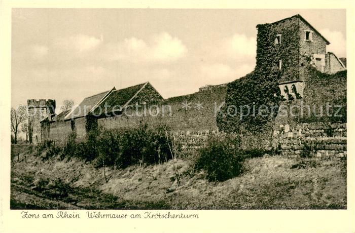 Zons Rhein Wehrmauer am Kroetschenturm