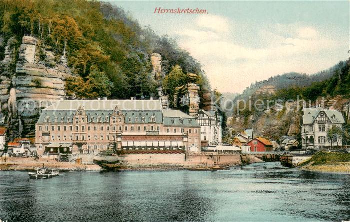 Herrnskretschen Boehmen Schloss Panorama