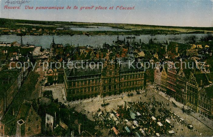 Anvers Antwerpen Vue panoramique de la grand place et l'Escaut
