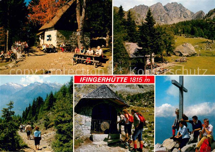 Ifingerhuette mit Ifinger Aufstieg zur Huette Gedenkkapelle Gipfelkreuz