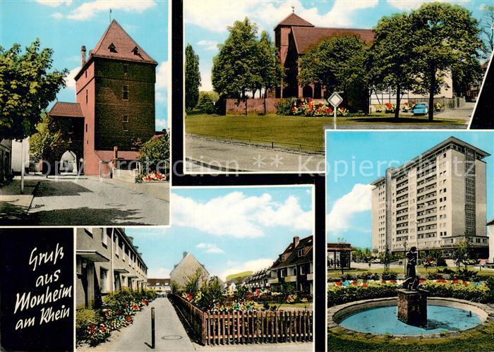 Monheim Rhein Staddtor Kirche Brunnen Hochhaus