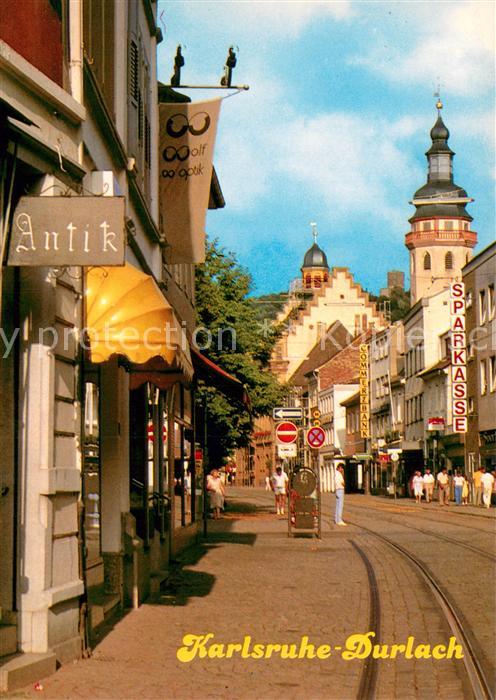Durlach Pfinztalstrasse mit Rathaus und ev Stadtkirche