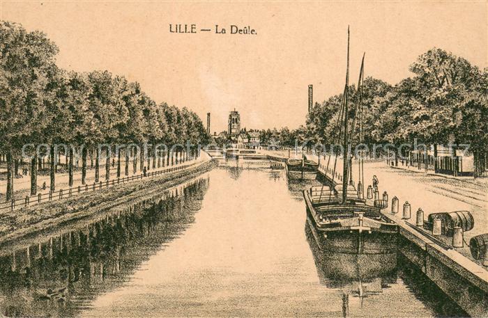 Lille Nord La Deûle Bateaux Litho