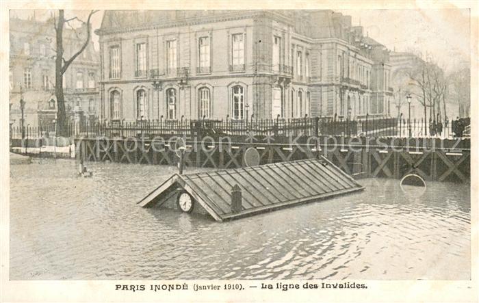 Paris 75 inondé Janvier 1910 La ligne ds invalides ueberschwemmung