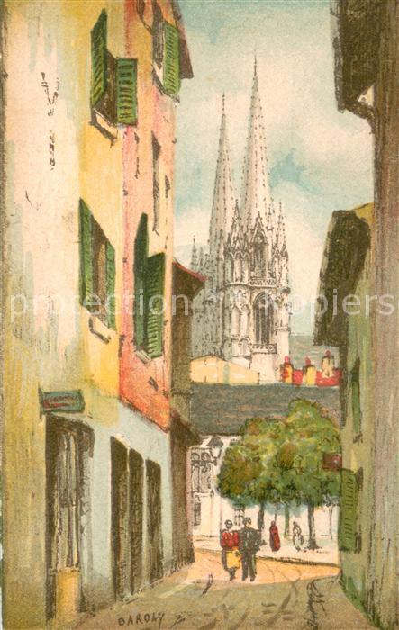 Bayonne 64 La Cathedrale et Rue Douer Painture Kün