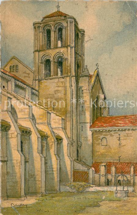 Vezelay Basilique de la Madeleine Tour Sainte Antoine Peinture Kuenstlerkarte