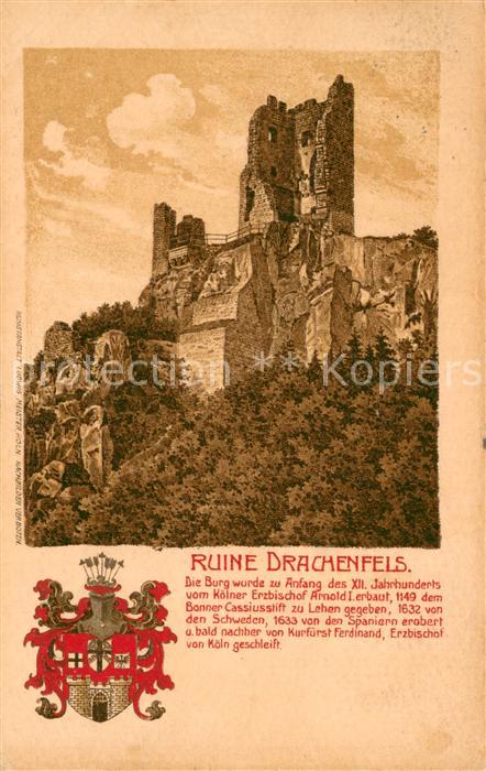 Koenigswinter Burgruine Drachenfels Wappen Litho