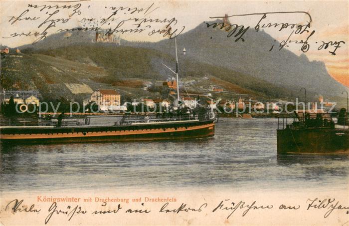 Koenigswinter mit Drachenburg und Drachenfels Rheinschifffahrt