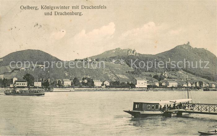 Koenigswinter Blick ueber den Rhein oelberg Drachenfels Drachenburg Siebengebirg