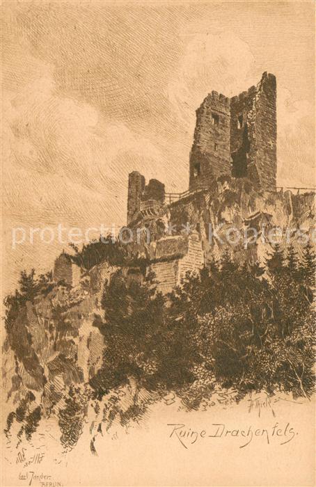 Koenigswinter Ruine Drachenfels im Siebengebirge Kuenstlerkarte