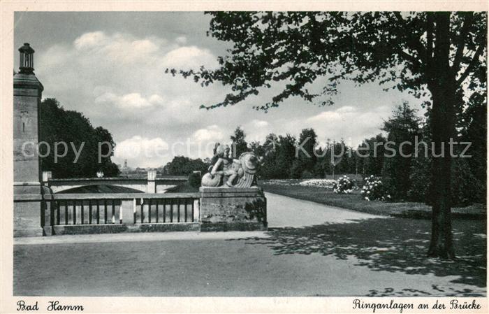 Bad Hamm Ringanlagen an der Bruecke Parkanlagen Kupfertiefdruck