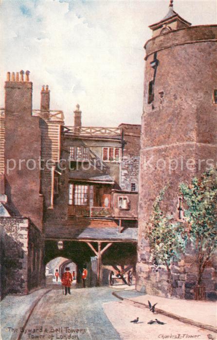 London Byward Tower and Bell Tower Tower of Londen Oilette Series 6476 Charles F