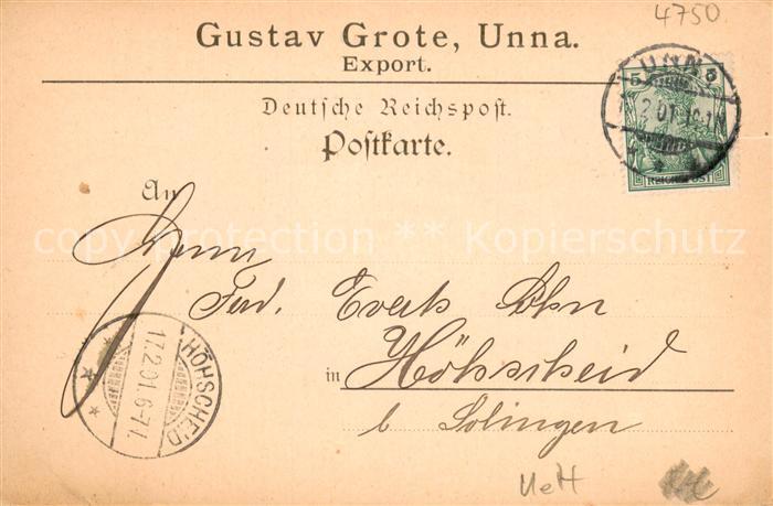 Unna Korrespondenzkarte Gustav Grote Export Deutsche Reichspost