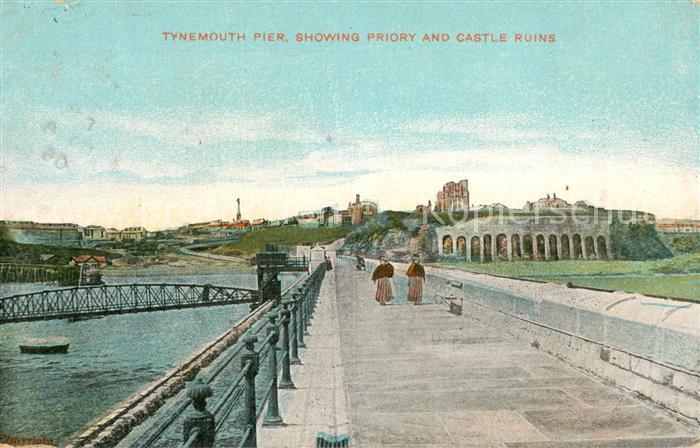 Tynemouth Pier showing priory and castle ruins