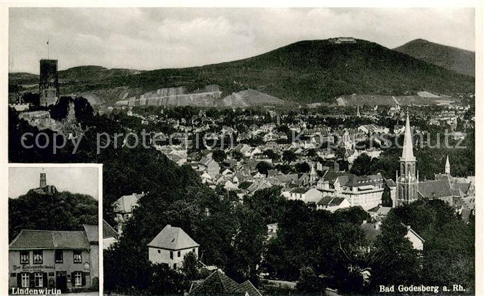 Bad Godesberg Stadtpanorama mit Burgruine Godesburg Gaststaette Lindenwirtin