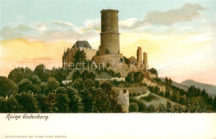 Bad Godesberg Burgruine Godesburg Litho