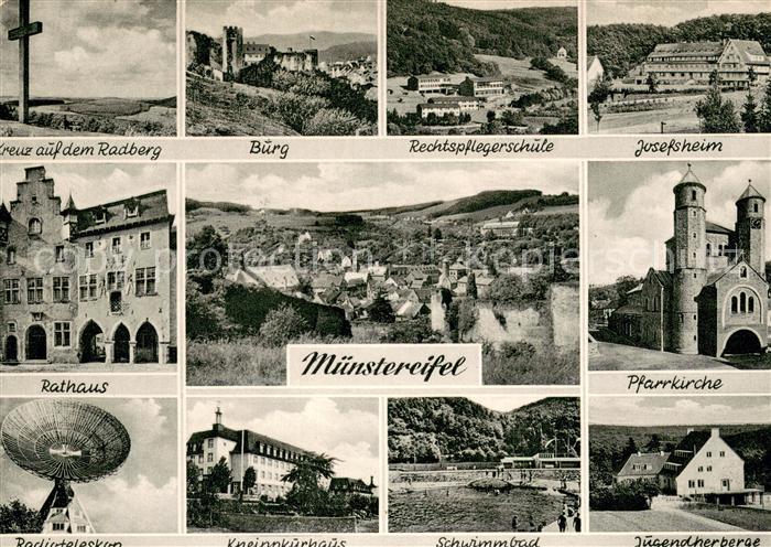 Bad Muenstereifel Kreuz auf dem Radberg Burg Schule Josefsheim Rathaus Kirche Ra