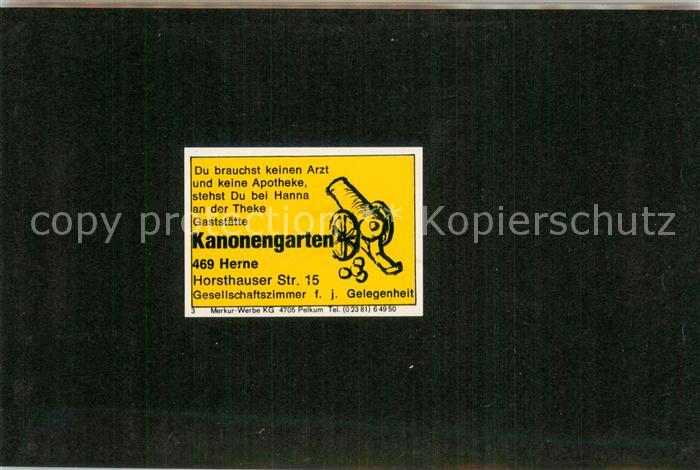 Herne Westfalen Gaststaette Kanonengarten Visitenkarte