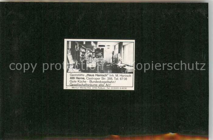 Herne Westfalen Gaststaette Haus Hanisch Visitenkarte