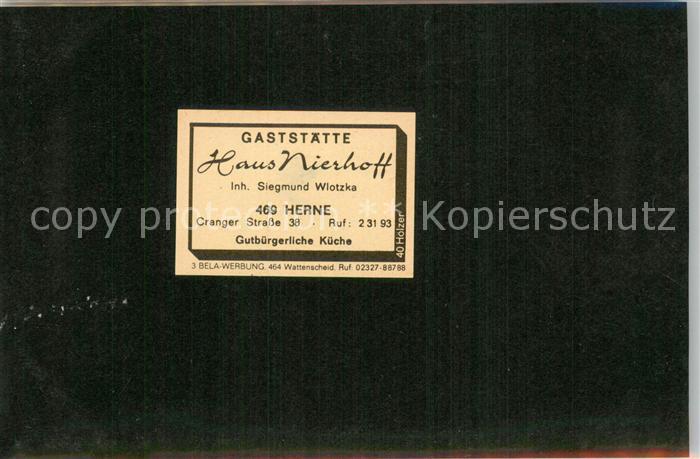 Herne Westfalen Gaststaette Haus Nierhoff Visitenkarte