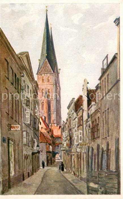 LueBECK  CITY Fuenfhausen mit Marienkirche Kuenstlerkarte