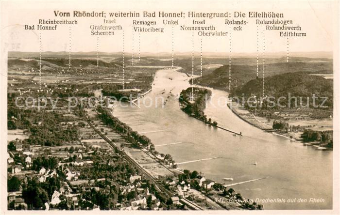 Rhoendorf Blick von Drachenfels auf Rhein Eifelhoehen