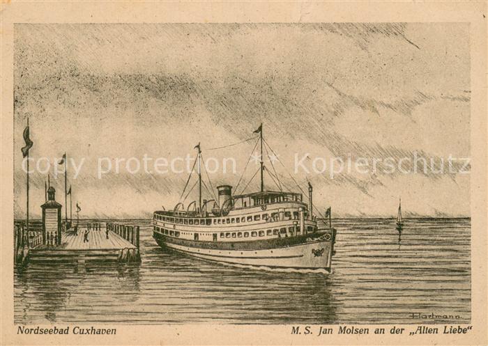 Cuxhaven Duhnen Nordseebad M.S. Jan Molsen an der alten Liebe Hartmann Kunstkart