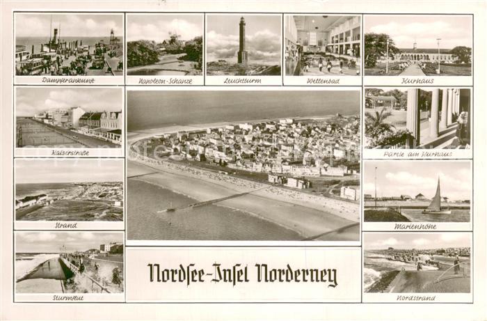 Norderney Nordseebad Dampferankunft Leuchtturm Wellenbad Kurhaus Strand Sturmflu