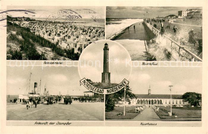 Norderney Nordseebad Nordstrand Sturmflut Dampferankunft Kurhaus Leuchtturm