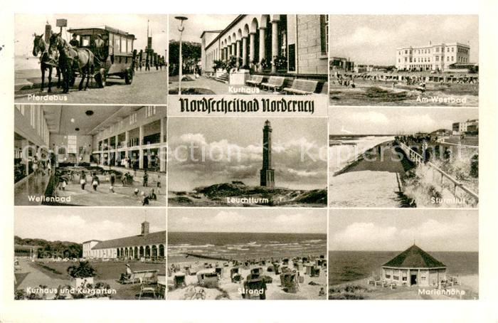 Norderney Nordseebad Pferdebus Kurhaus Westbad Wellenbad Leuchtturm Sturmflut St