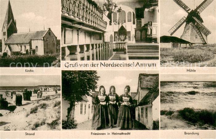 Amrum Kirche Inneres Muehle Strand Friesinnen in Heimattracht Brandung