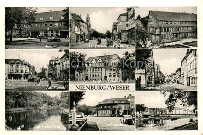 Nienburg Weser Bahnhof Langestrasse mit Rathaus Arbeitsamt Filmeck Friedrich Ebe