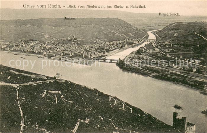 Bingen Rhein und Bingerbrueck Blick vom Niederwald ins Rhein- und Nahetal