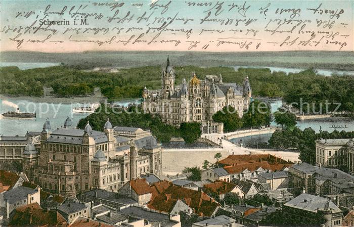 Schwerin Mecklenburg Stadtpanorama mit Schloss