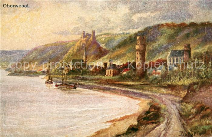 Oberwesel Rhein Uferpromenade am Rhein Kuenstlerkarte Nr. 5337