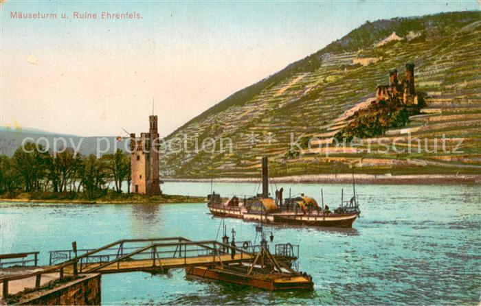 Bingen Rhein Maeuseturm und Ruine Ehrenfels Anlegestelle