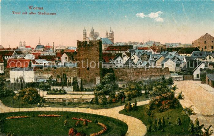 Worms Rhein Panorama mit alter Stadtmauer und Dom