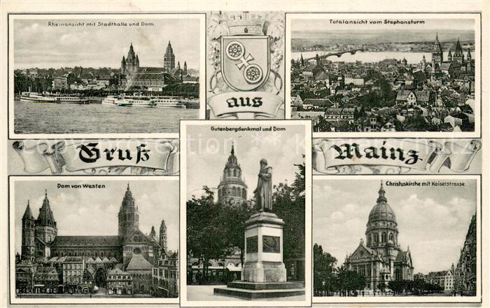 Mainz Rhein Rheinansicht mit Stadthalle und Dom Stephansturm Dom Westansicht Gut