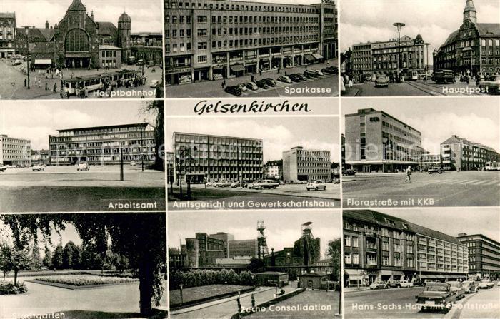 GELSENKIRCHEN NRW Hauptbahnhof Sparkasse Hauptpost Arbeitsamt Amtsgericht Floras